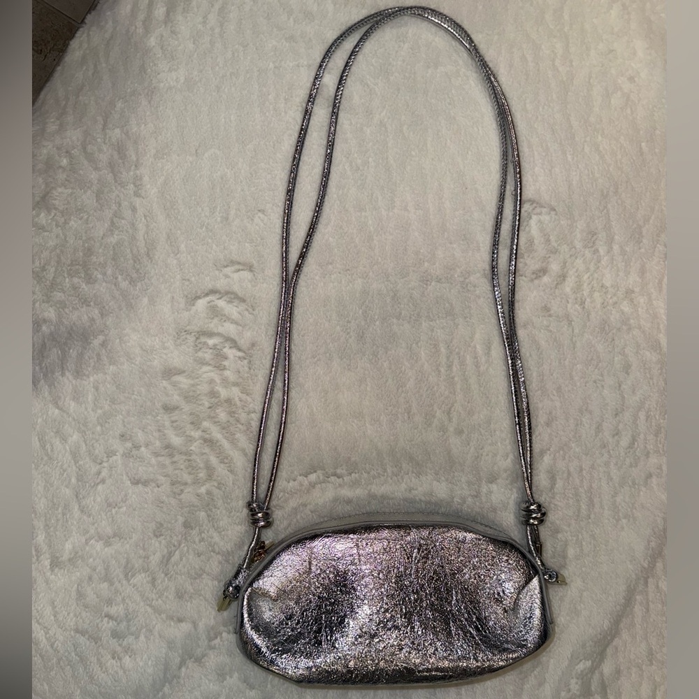 Zara Shiny Silver Clutch Bag